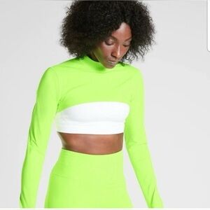 Athleta vibrant neon green long sleeve workout layering Eclipse shrug NWOT XS
